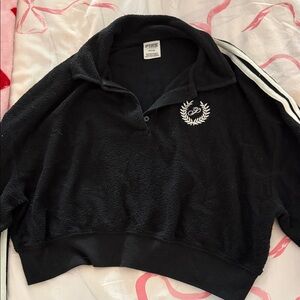 Black Cropped Fleece Pullover with PINK Logo